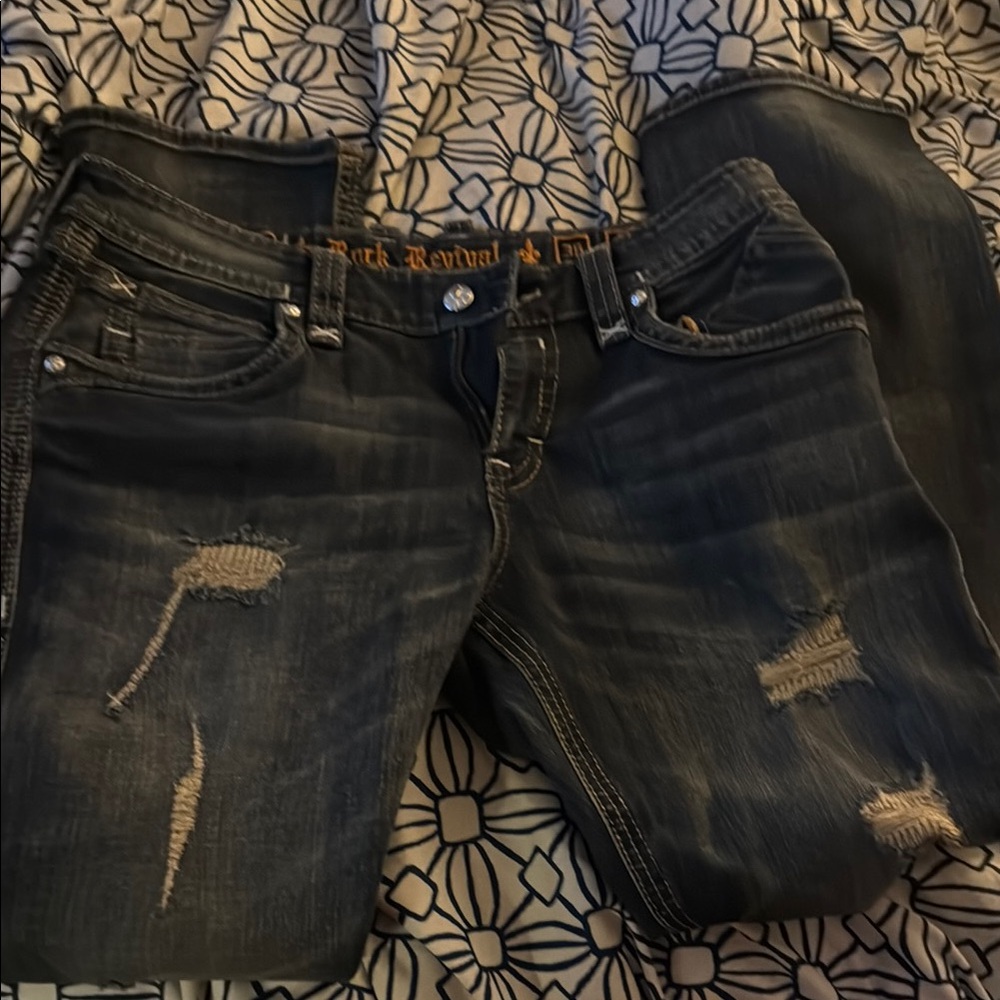Rock Revival Men's Straight Jeans - Distressed Black
